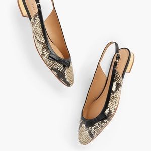 NIB TALBOTS EDISON BOW EMBOSSED SLINGBACK FLATS 100% Leather